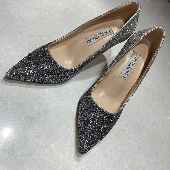 Jimmy Choo Romy Glitter Pumps silver size 9 with box no damage ⭐️⭐️⭐️⭐️ - Picture 5 of 17